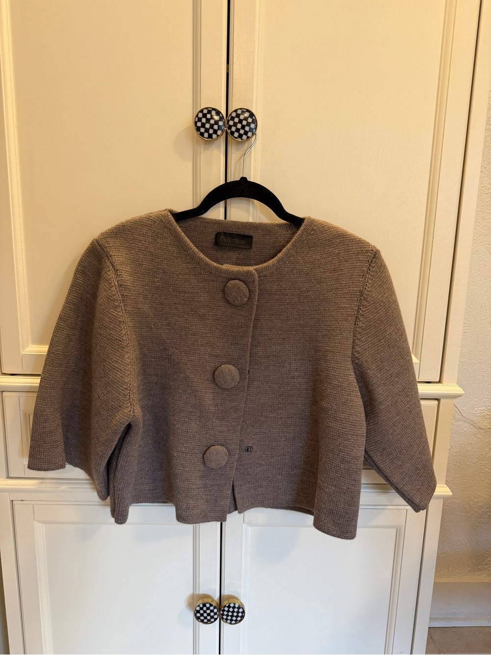 Zara Taupe Knit Cardigan with Oversized Buttons